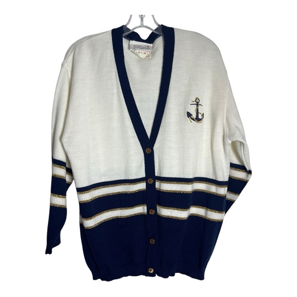 Anchor Embroidered Women's Cardigan - Navy and White - Picture 3 of 6